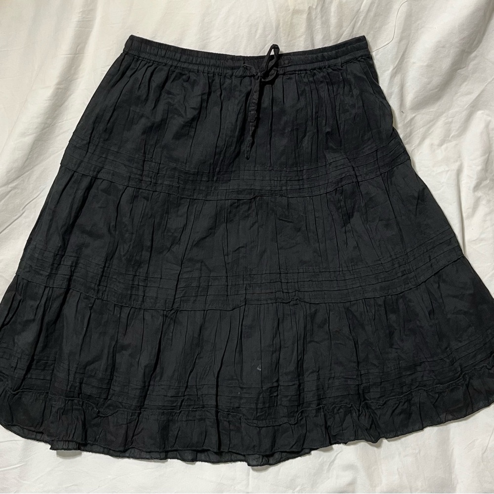 Jane Ashley Black Tiered A-Line Cotton Midi Skirt